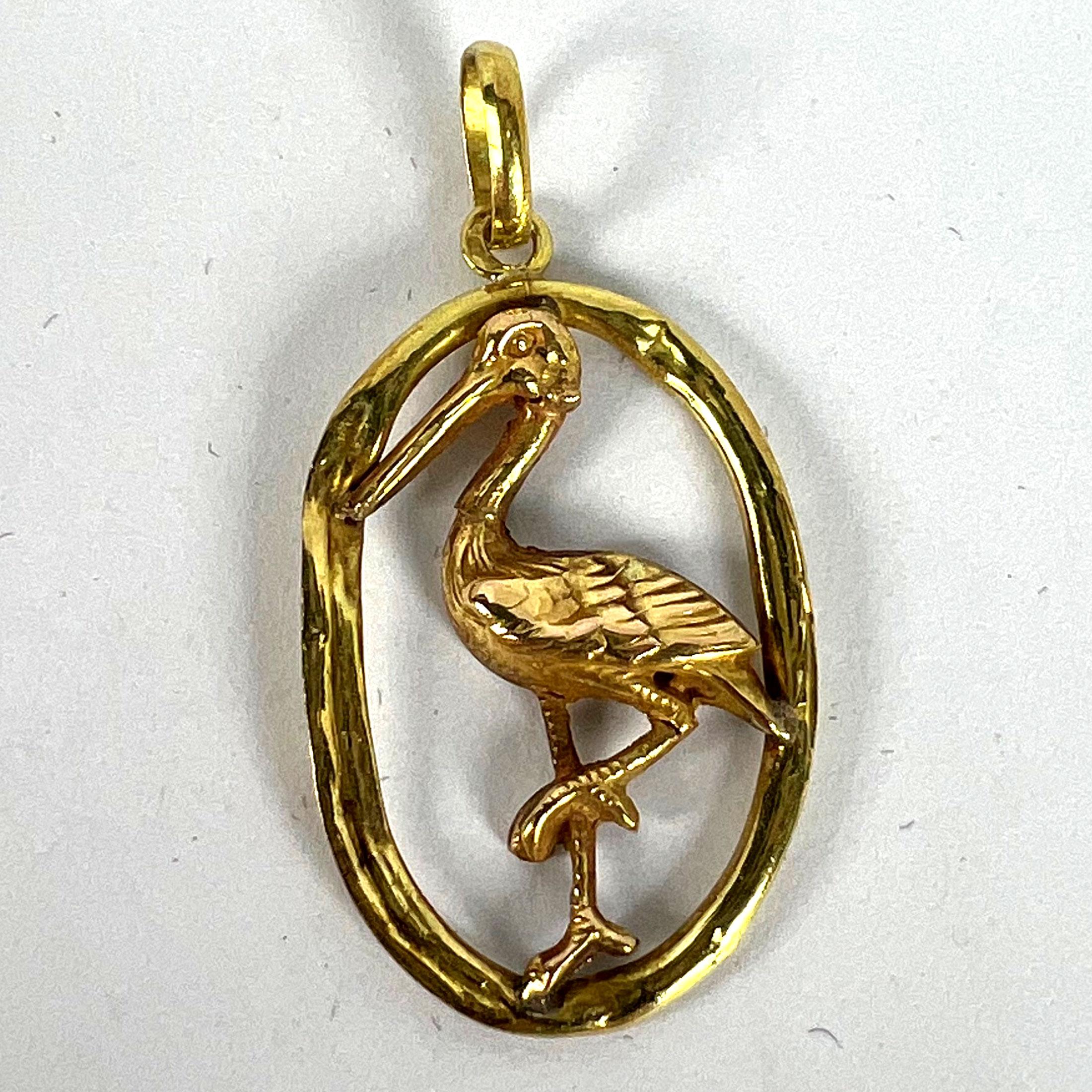 French 18 Karat Yellow Rose Gold Stork Charm Pendant For Sale 6