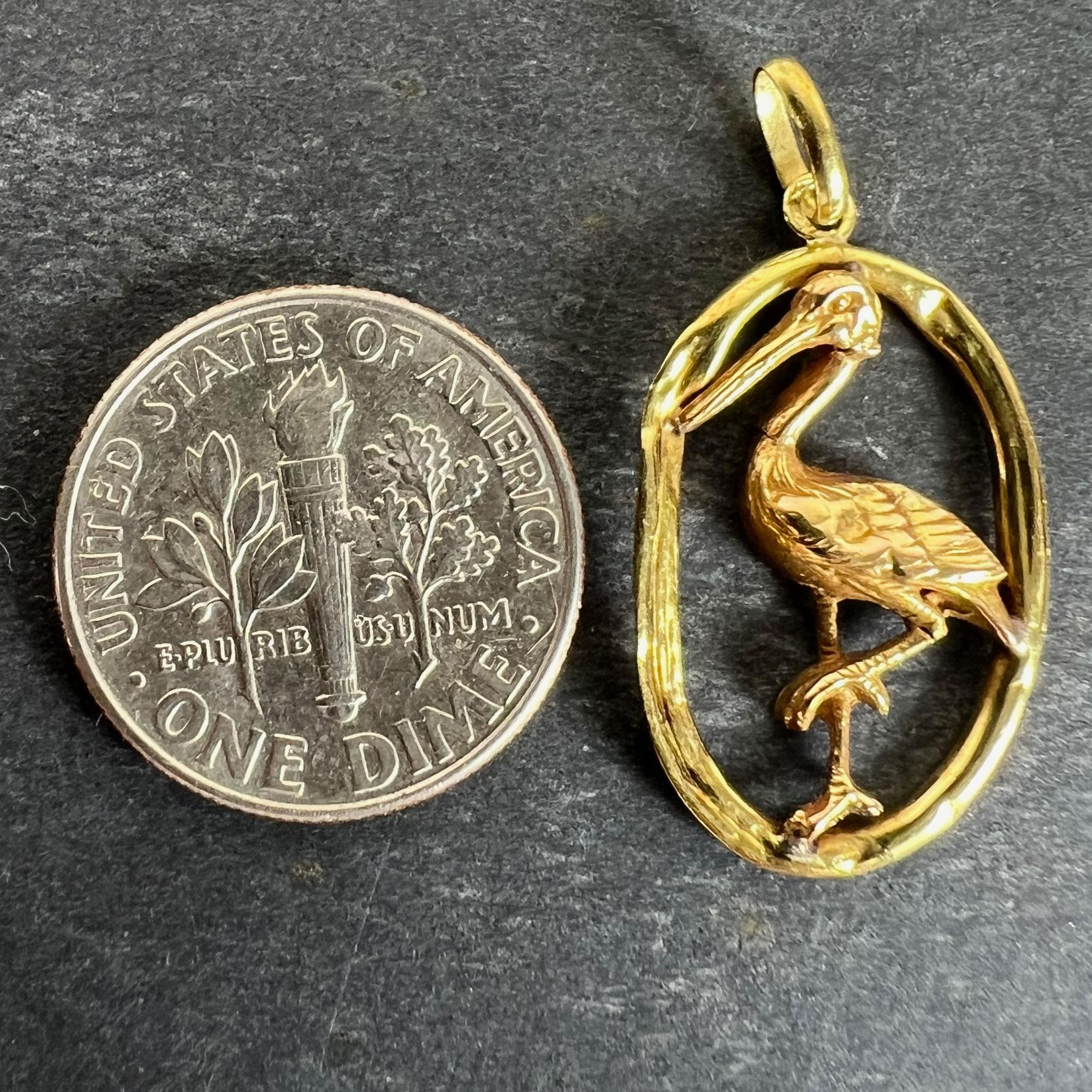 French 18 Karat Yellow Rose Gold Stork Charm Pendant For Sale 5