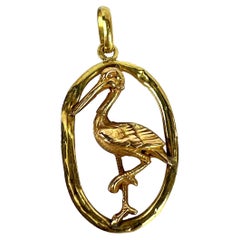 Französischer 18 Karat Gelb-Roségold Stork Charm-Anhänger