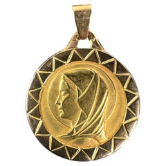 French Virgin Mary 18K Yellow Gold Medal Pendant