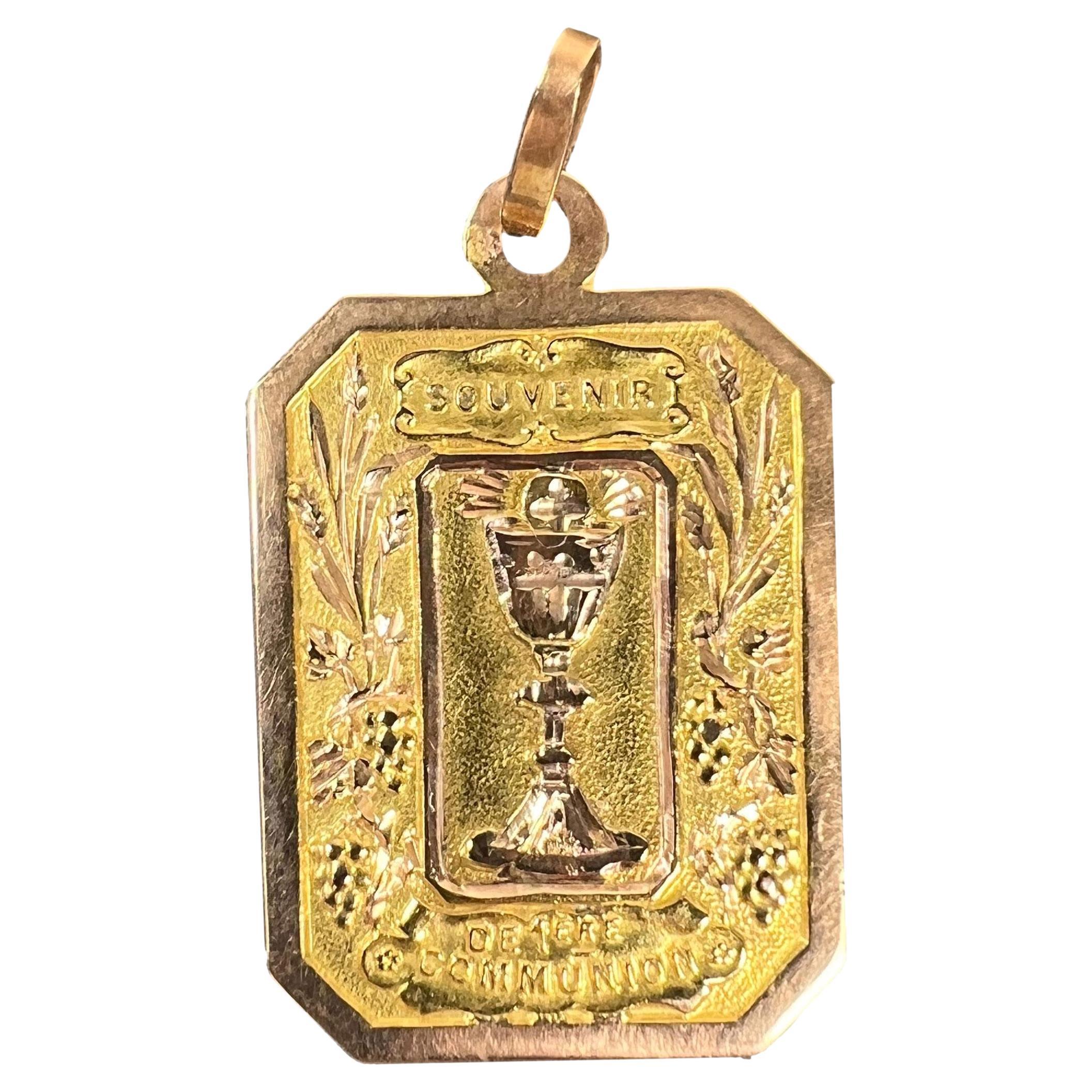 Pendentif en or rose jaune 18K avec breloque de première communion française