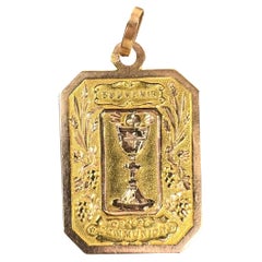 Pendentif en or rose jaune 18K avec breloque de première communion française