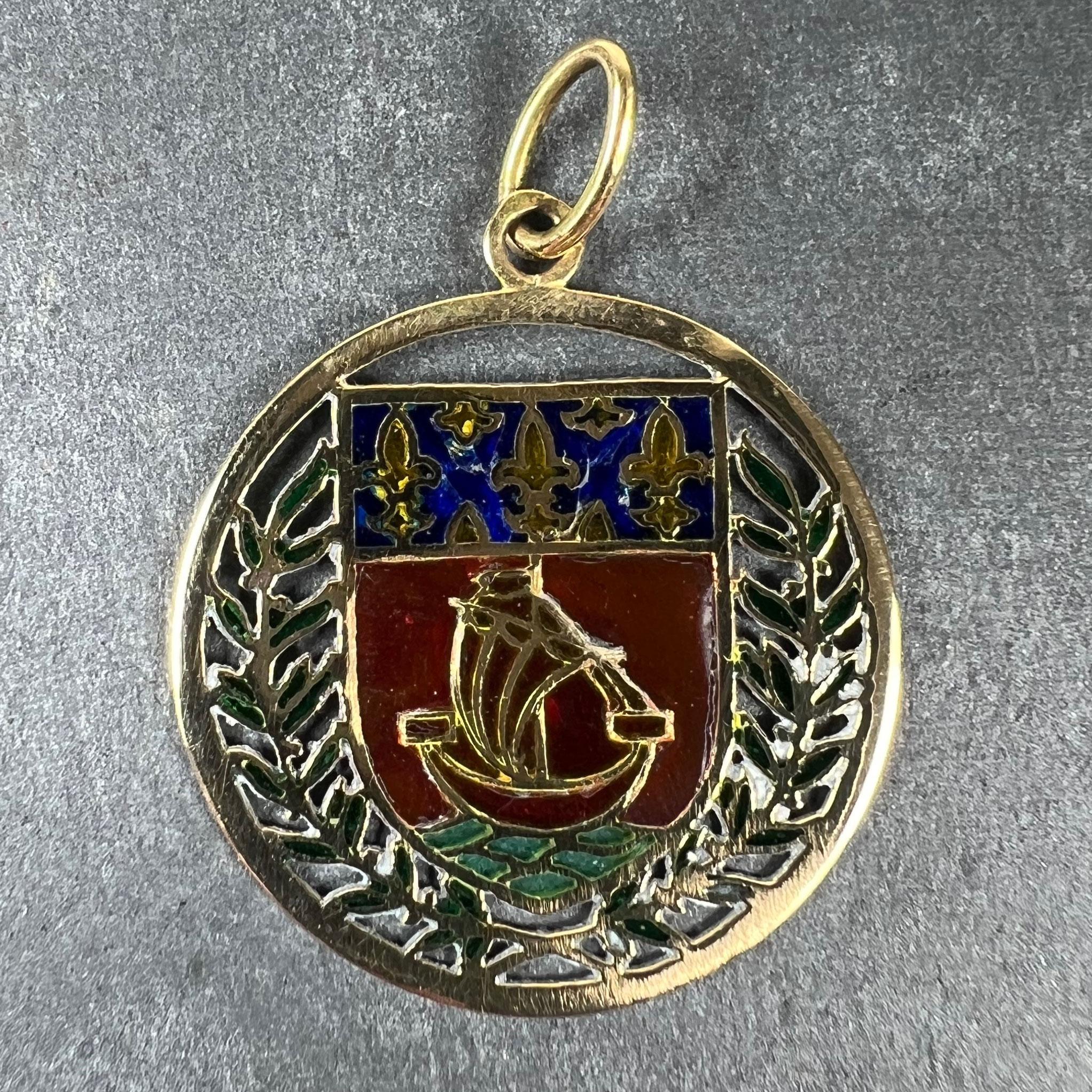 French City of Paris Coat of Arms 18k Gold Plique-A-Jour Enamel Charm Pendant In Good Condition For Sale In London, GB