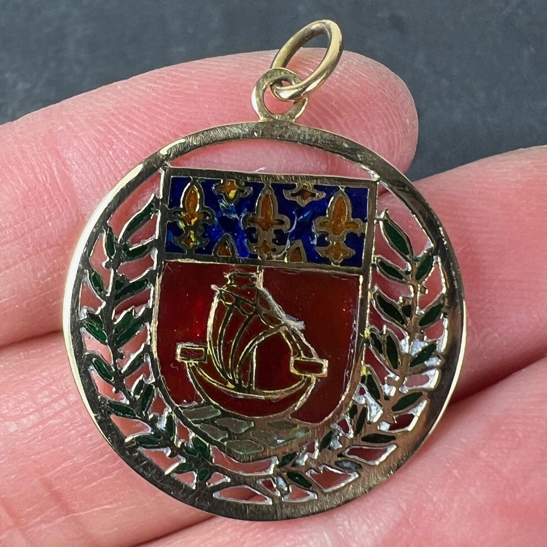 French City of Paris Coat of Arms 18k Gold Plique-A-Jour Enamel Charm Pendant For Sale 2