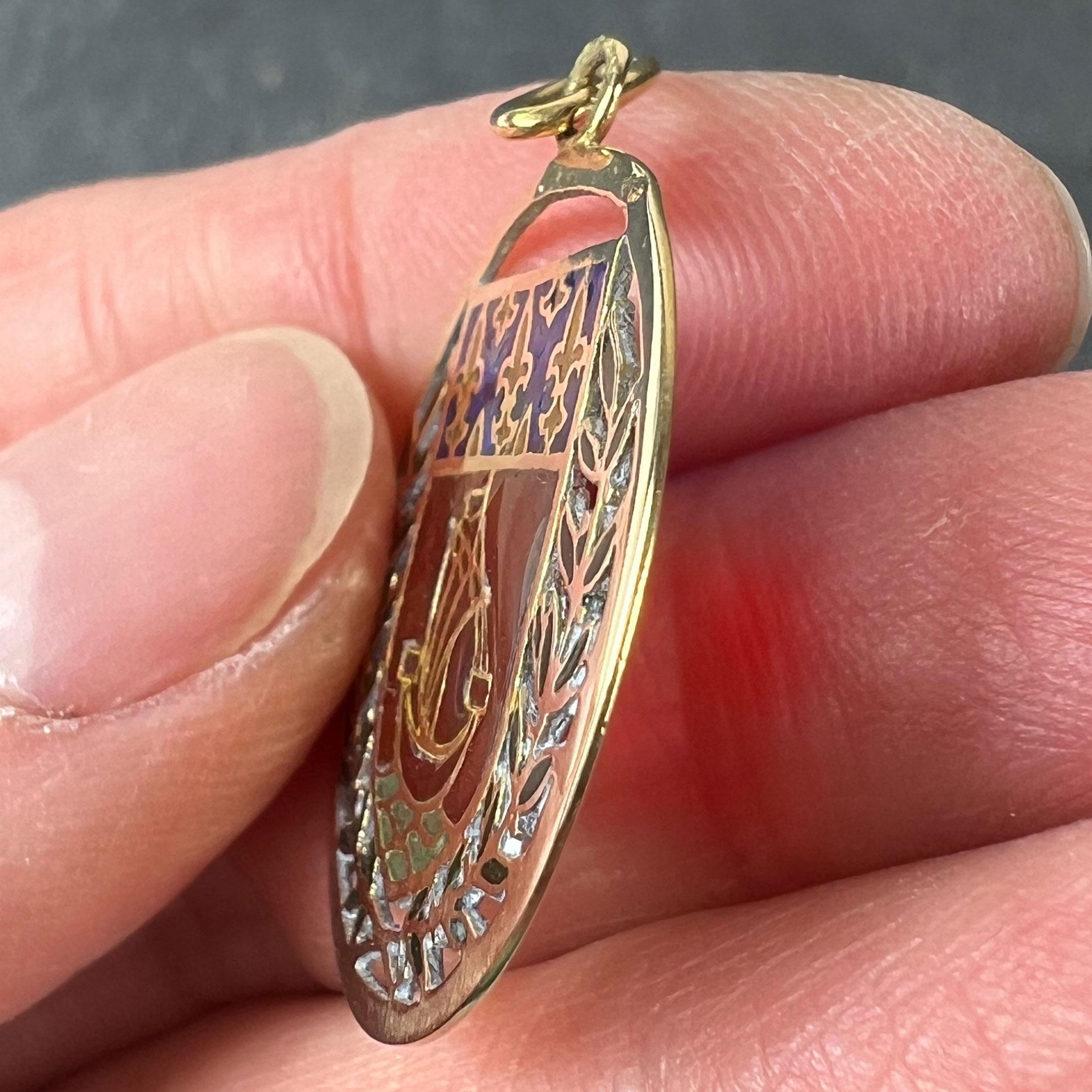 French City of Paris Coat of Arms 18k Gold Plique-A-Jour Enamel Charm Pendant For Sale 4