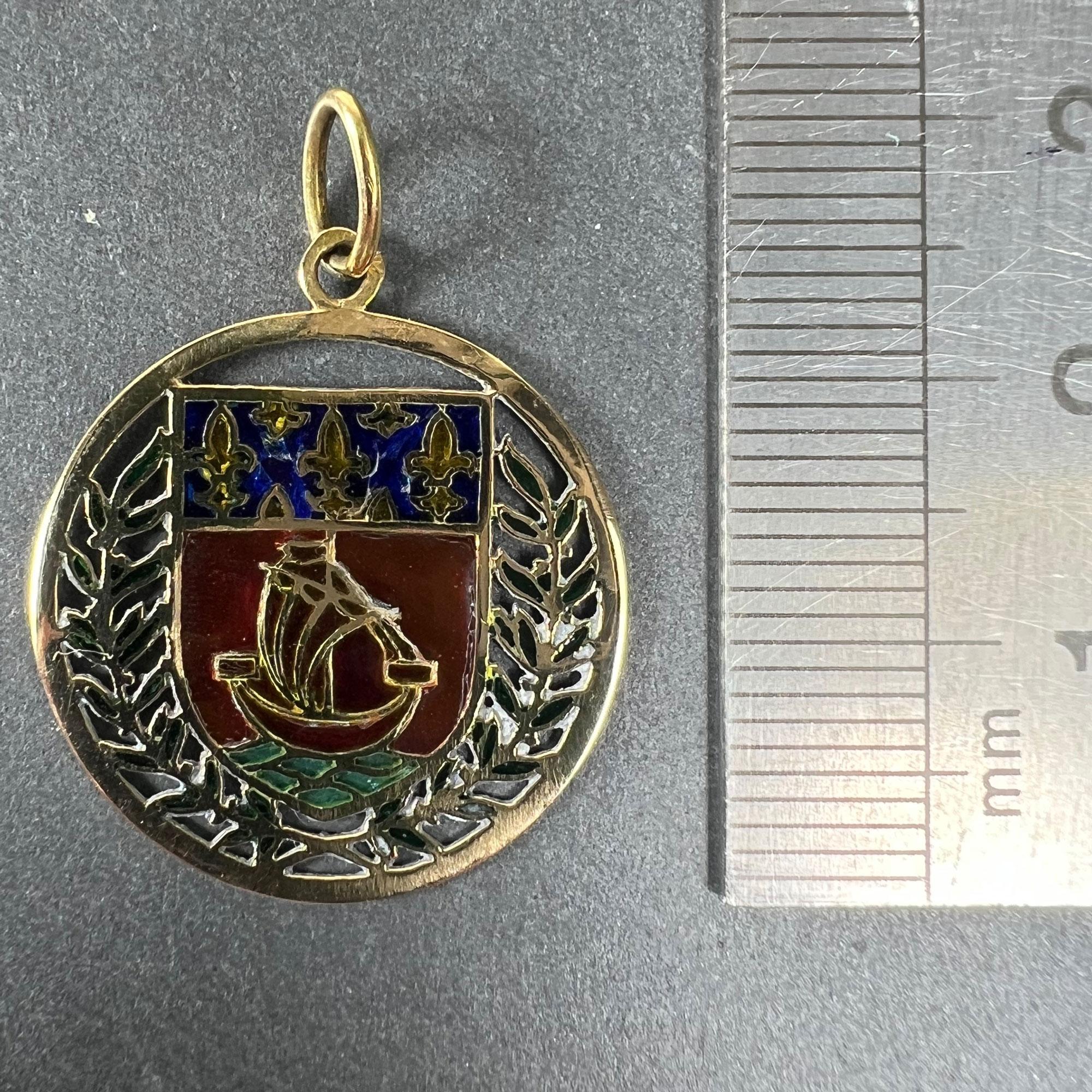 French City of Paris Coat of Arms 18k Gold Plique-A-Jour Enamel Charm Pendant For Sale 7