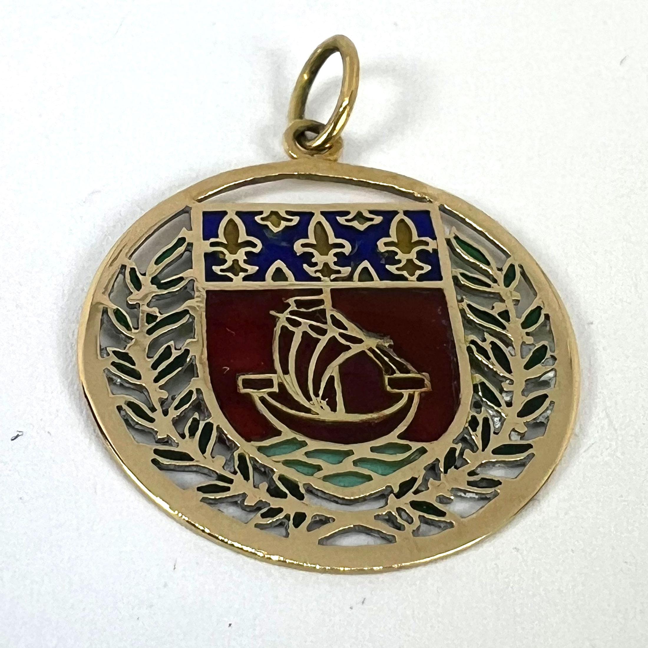 French City of Paris Coat of Arms 18k Gold Plique-A-Jour Enamel Charm Pendant For Sale 11