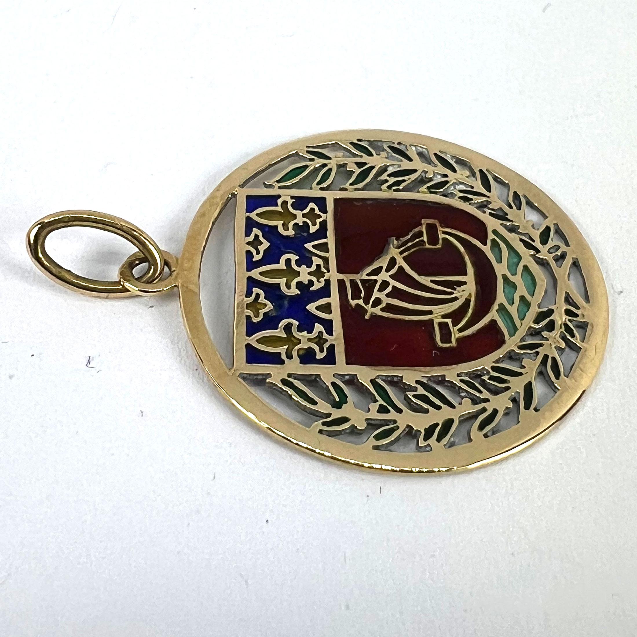 French City of Paris Coat of Arms 18k Gold Plique-A-Jour Enamel Charm Pendant For Sale 12