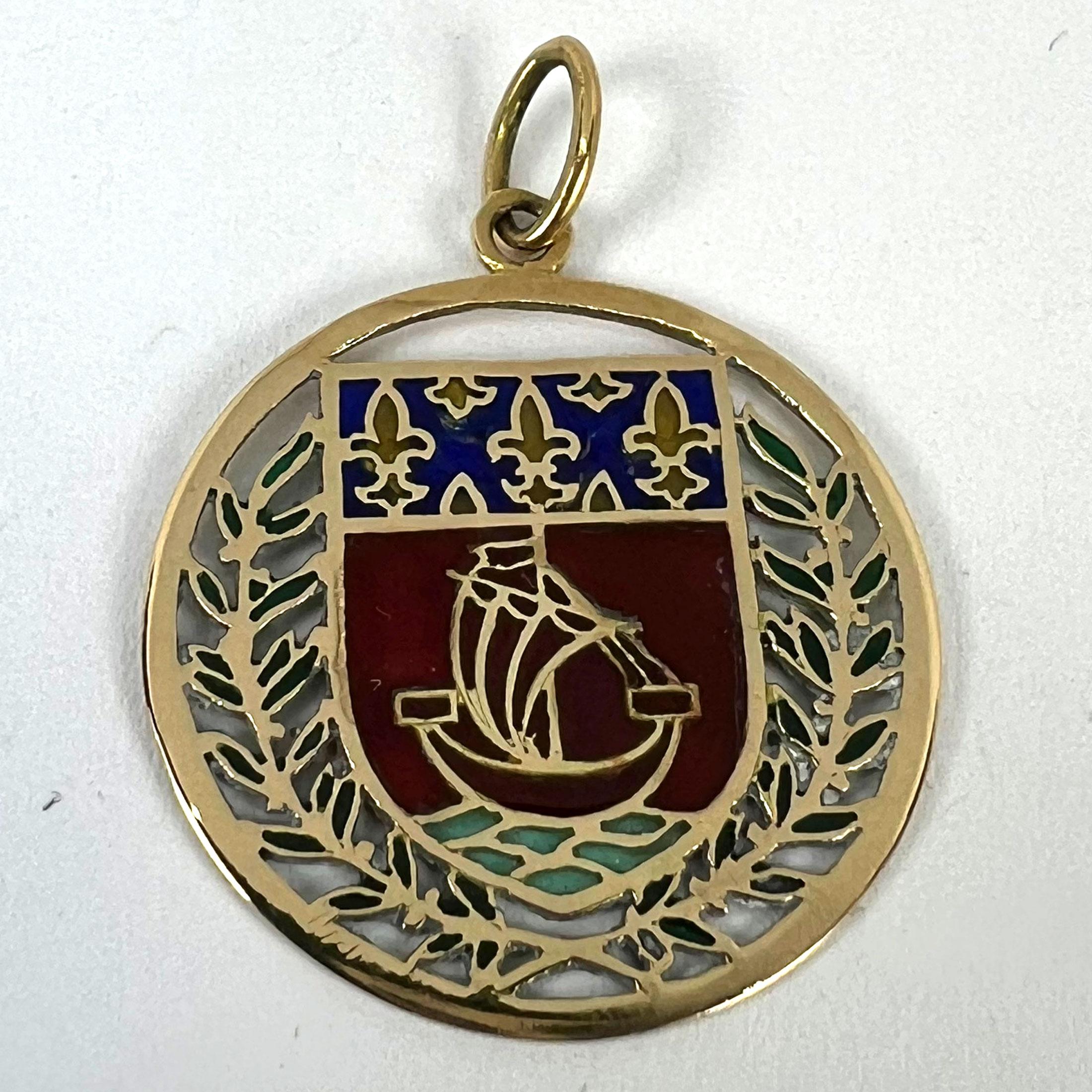 French City of Paris Coat of Arms 18k Gold Plique-A-Jour Enamel Charm Pendant For Sale 10