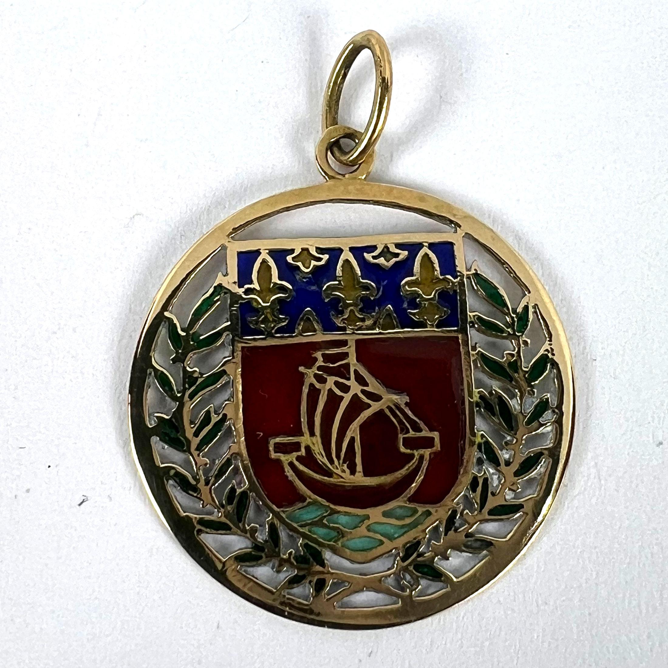 French City of Paris Coat of Arms 18k Gold Plique-A-Jour Enamel Charm Pendant For Sale 9