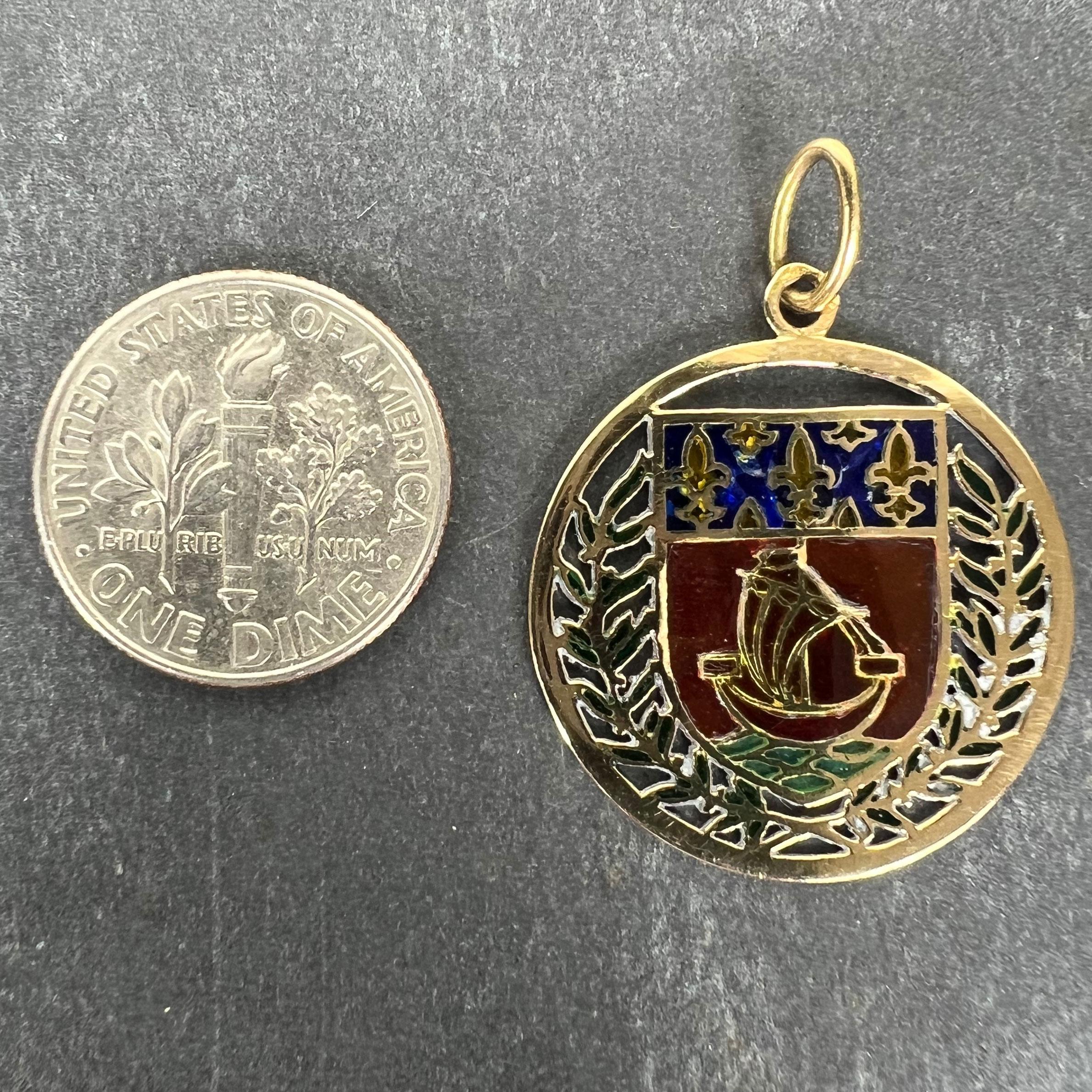 French City of Paris Coat of Arms 18k Gold Plique-A-Jour Enamel Charm Pendant For Sale 8