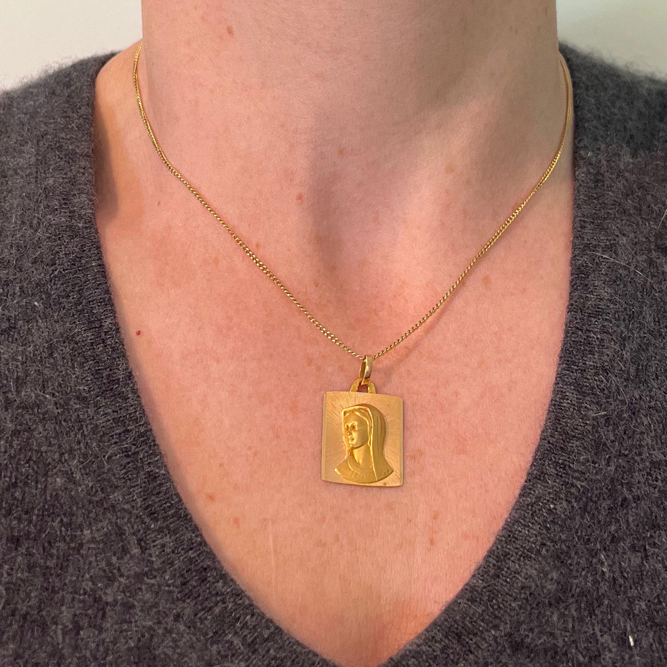  Perroud Virgin Mary Pendentif rectangulaire en or jaune 18 carats Unisexe 