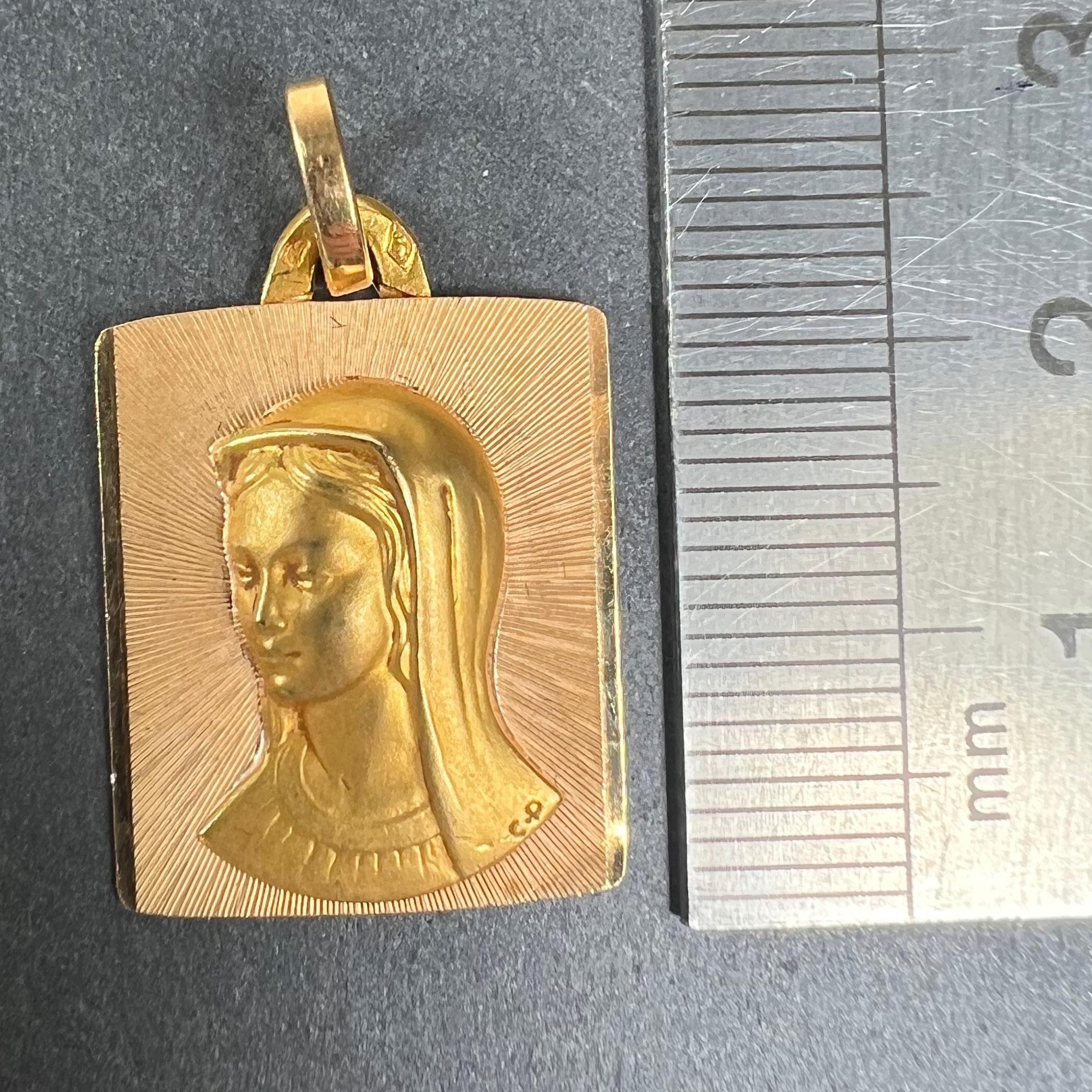 Perroud Virgin Mary Pendentif rectangulaire en or jaune 18 carats 6