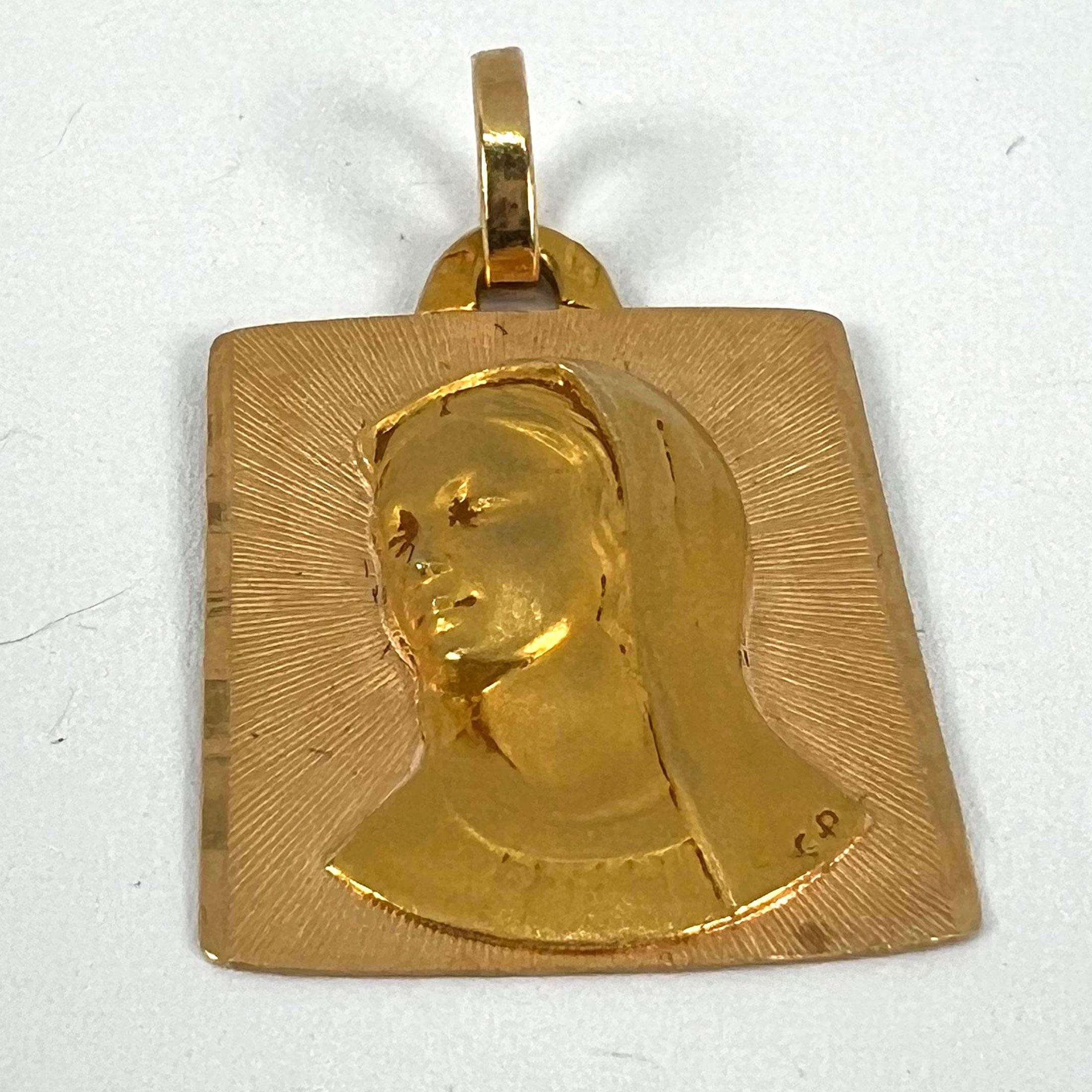 Perroud Virgin Mary Pendentif rectangulaire en or jaune 18 carats 10