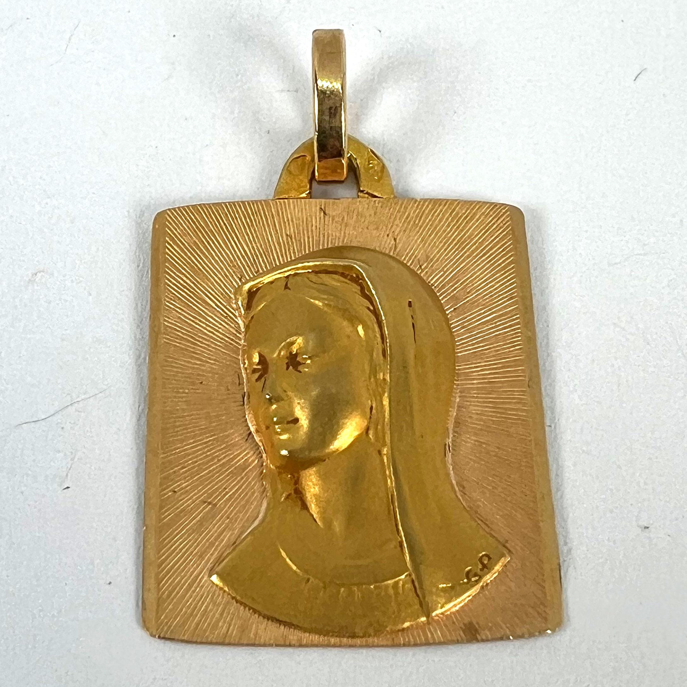 Perroud Virgin Mary Pendentif rectangulaire en or jaune 18 carats 9