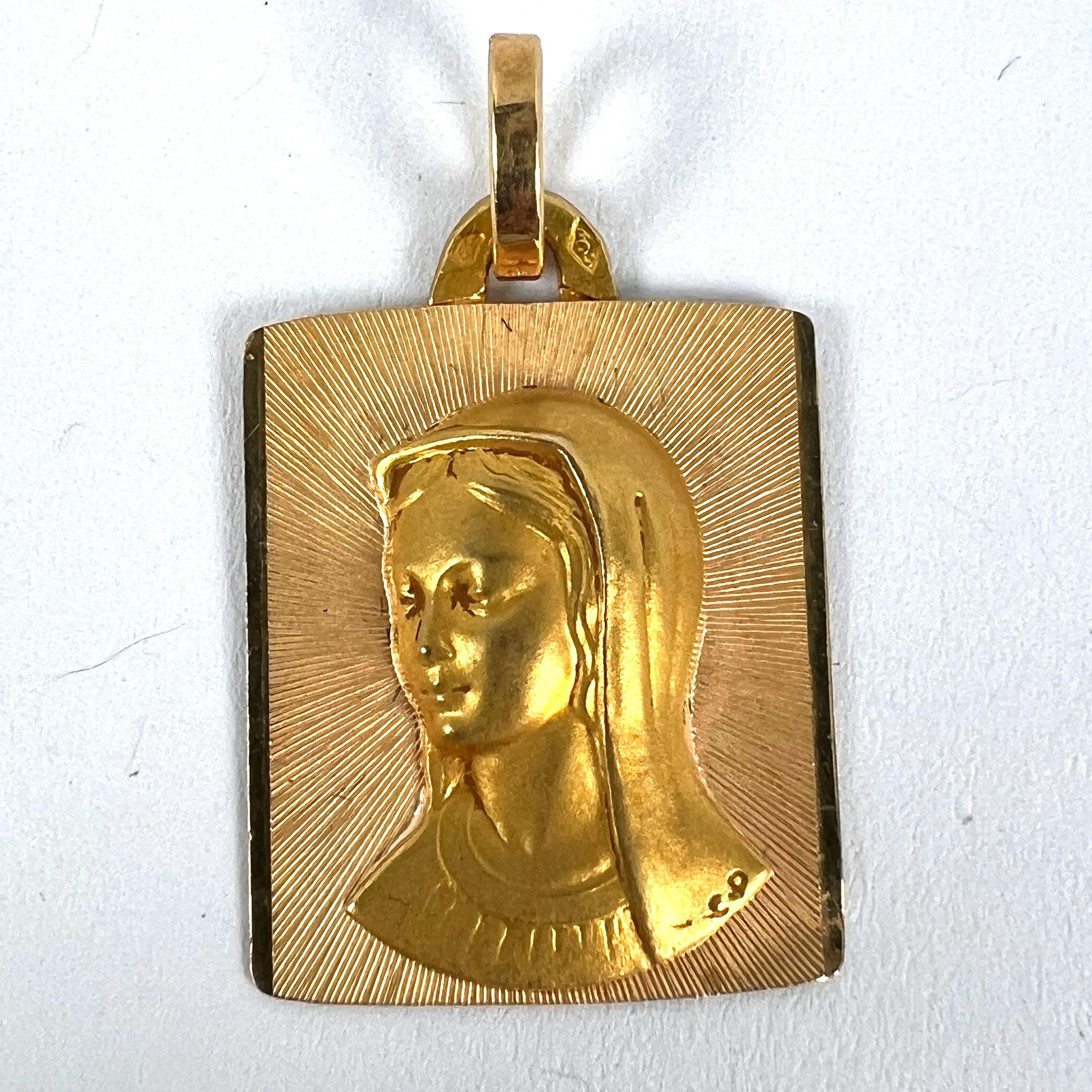 Perroud Virgin Mary Pendentif rectangulaire en or jaune 18 carats 8