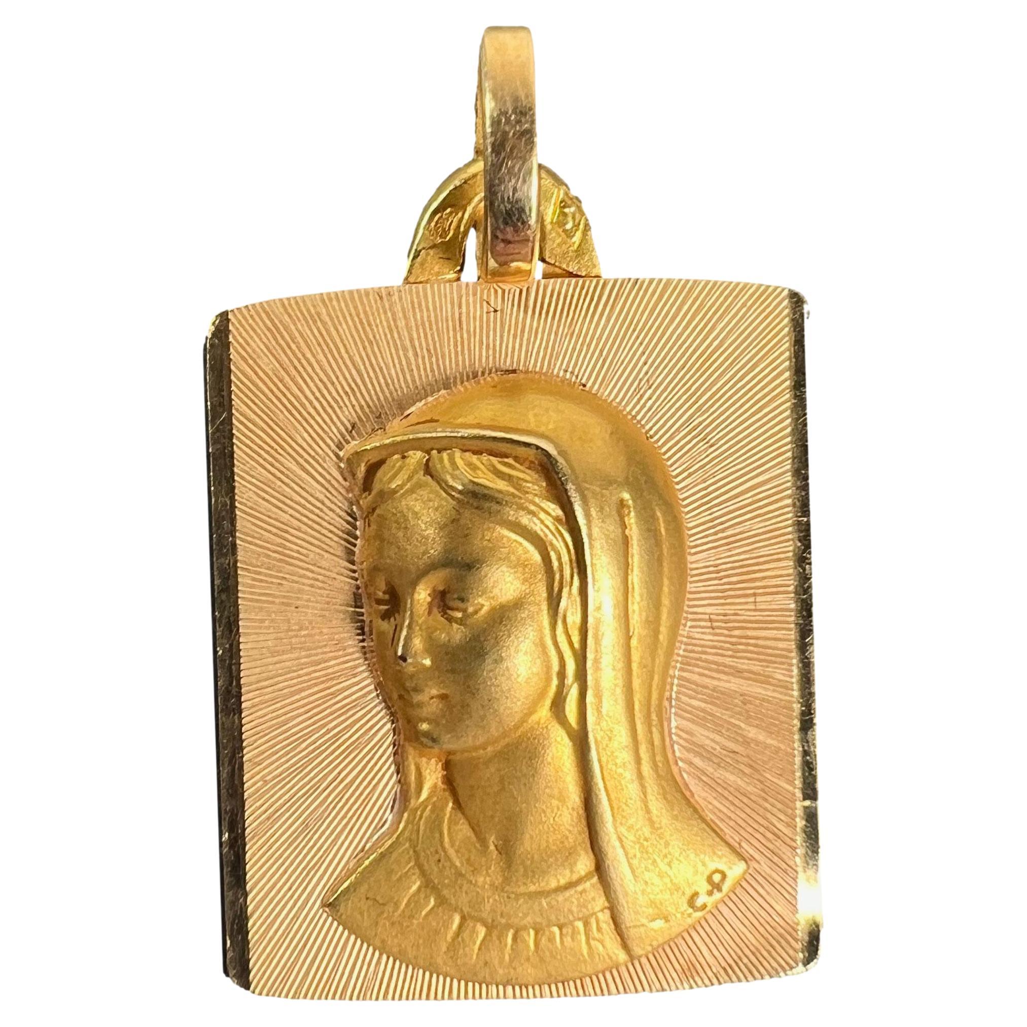Perroud Virgin Mary Pendentif rectangulaire en or jaune 18 carats