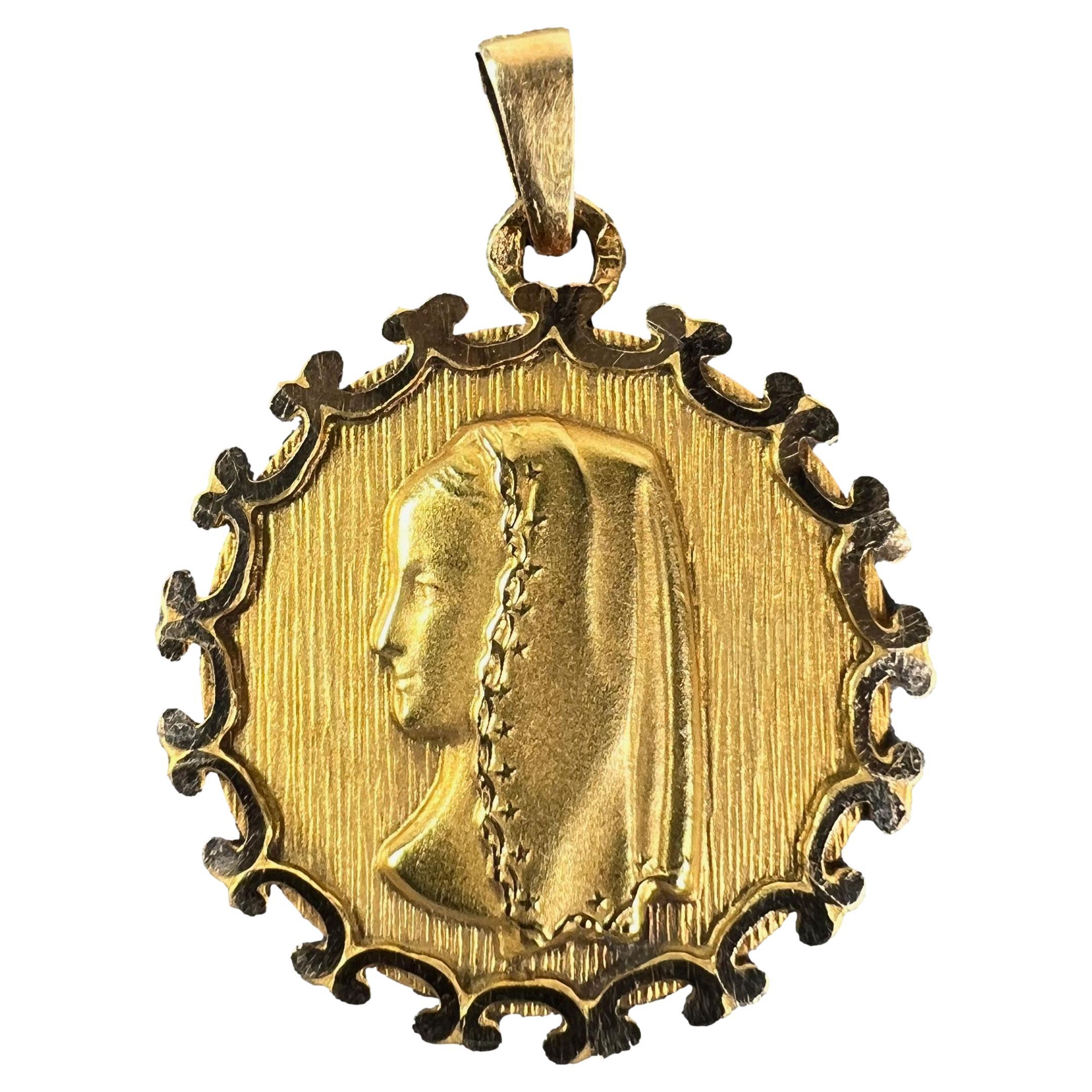 Vintage French Virgin Mary 18K Yellow Gold Medal Pendant