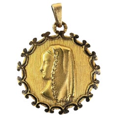 Vintage French Virgin Mary 18K Yellow Gold Medal Pendant