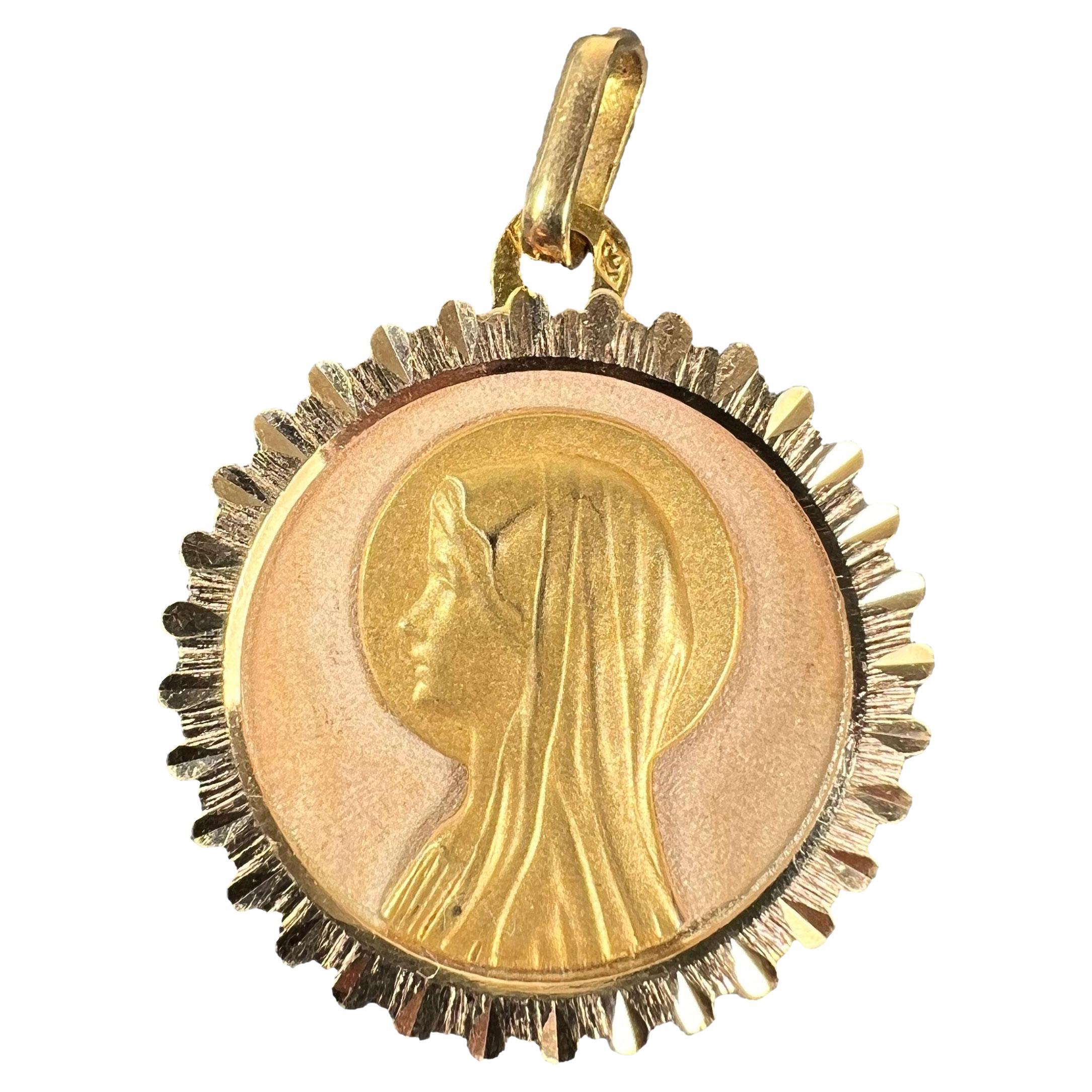 French Perroud Virgin Mary 18K Yellow Rose Gold Medal Pendant