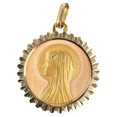 French Perroud Virgin Mary 18K Yellow Rose Gold Medal Pendant