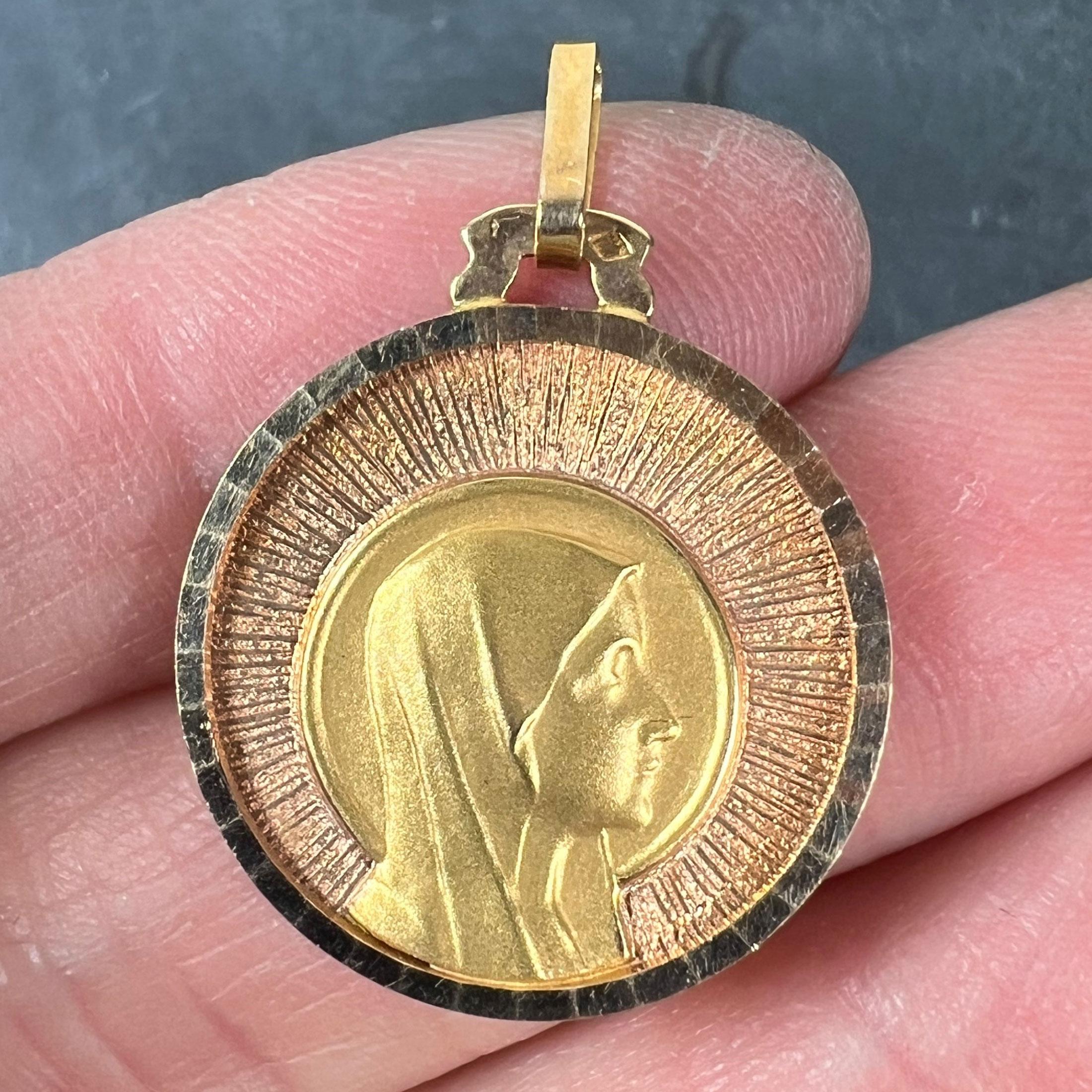 De las mujeres Colgante Vintage Virgen María Francesa de Oro Amarillo Rosa de 18 quilates con Medalla Sunburst en venta