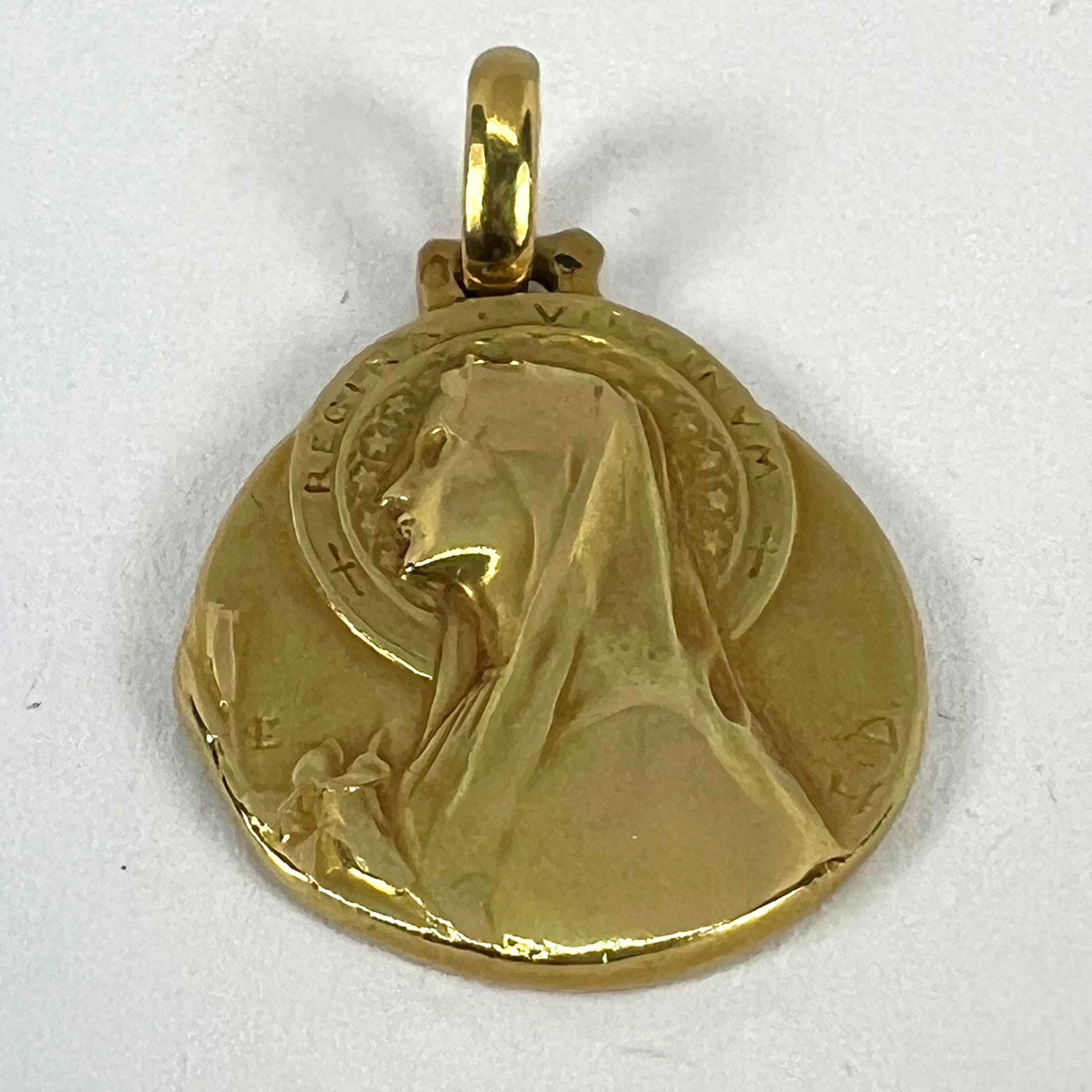 French Emile Dropsy Virgin Mary 18k Yellow Gold Medal Pendant For Sale 6