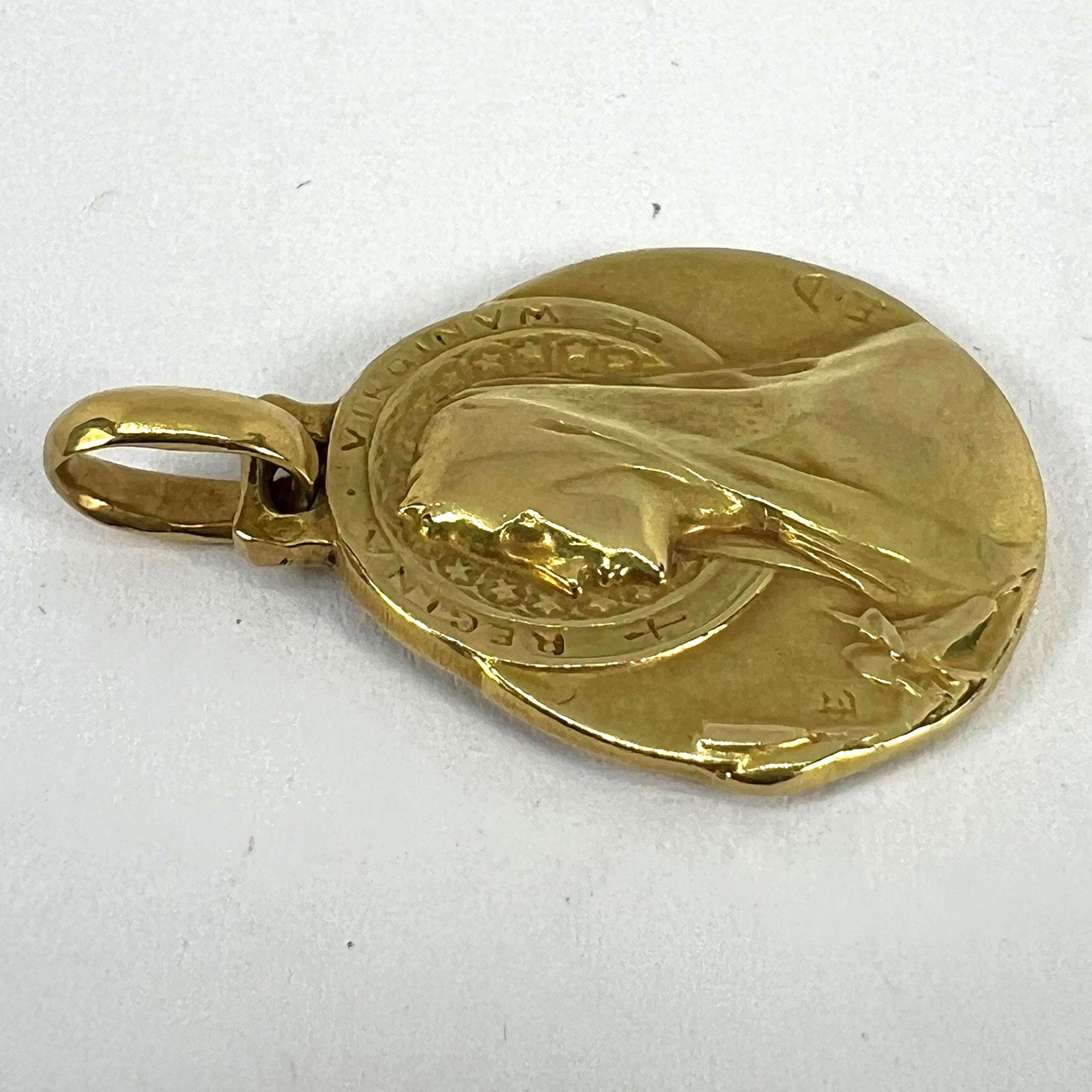 French Emile Dropsy Virgin Mary 18k Yellow Gold Medal Pendant For Sale 7