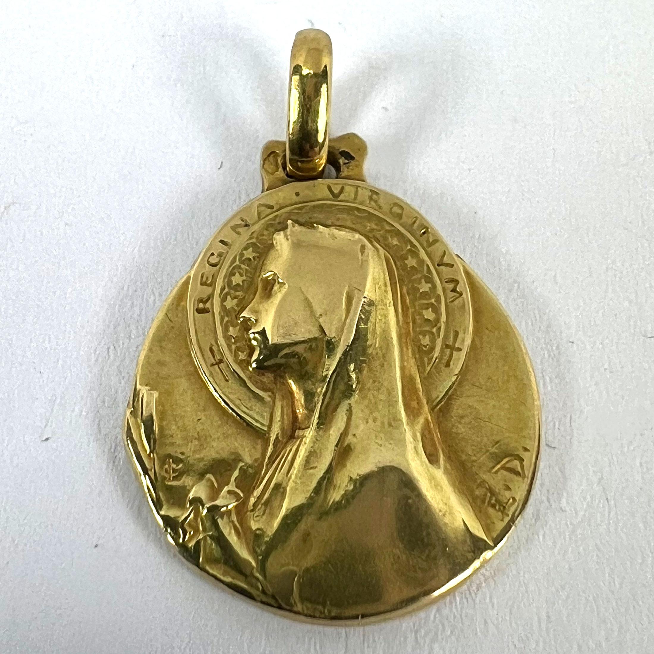 French Emile Dropsy Virgin Mary 18k Yellow Gold Medal Pendant For Sale 5