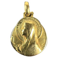 Colgante francés Emile Dropsy Virgen María Medalla de Oro Amarillo 18k