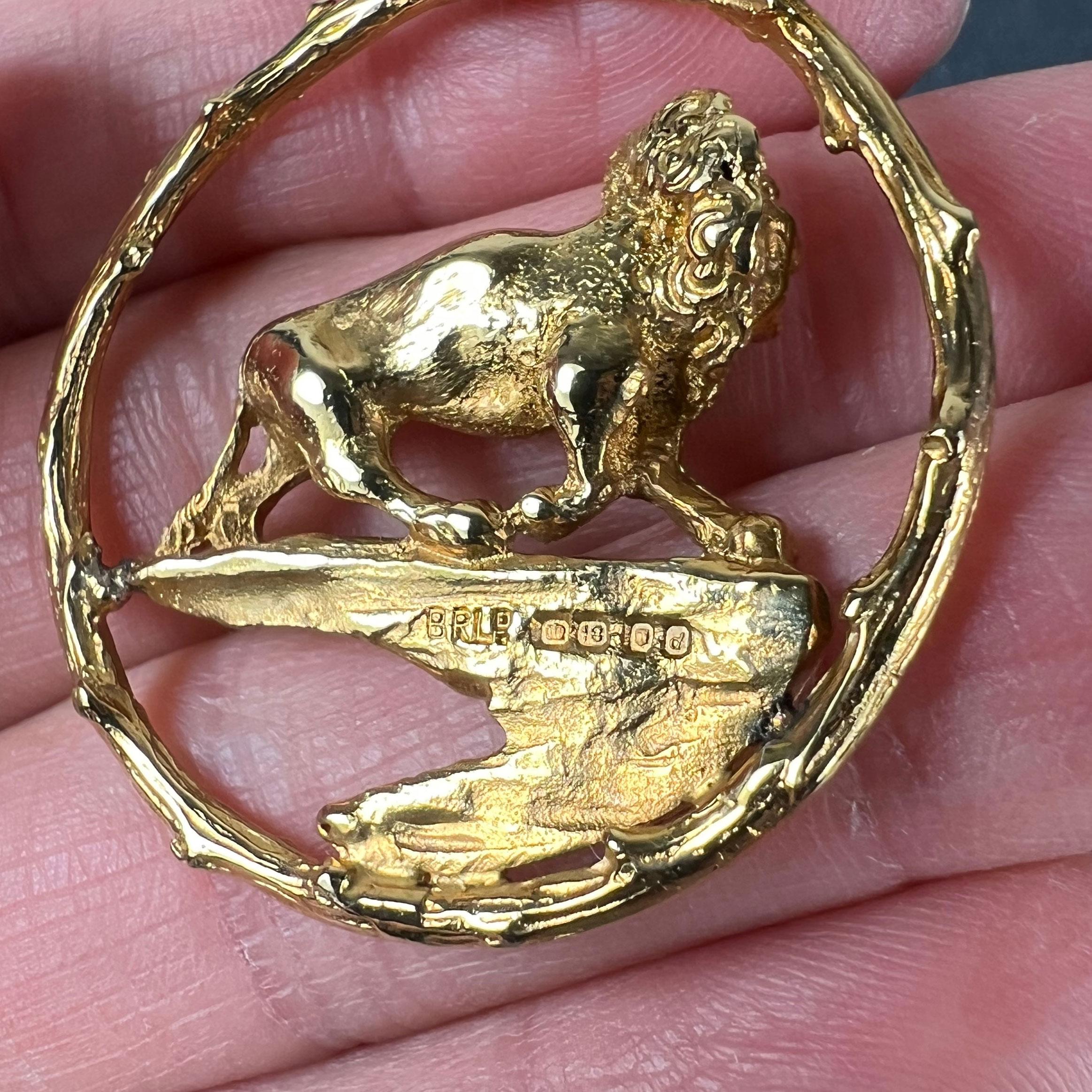 Rosenthal Large Zodiac Leo Pendentif à breloque lion en or jaune 18K en vente 5