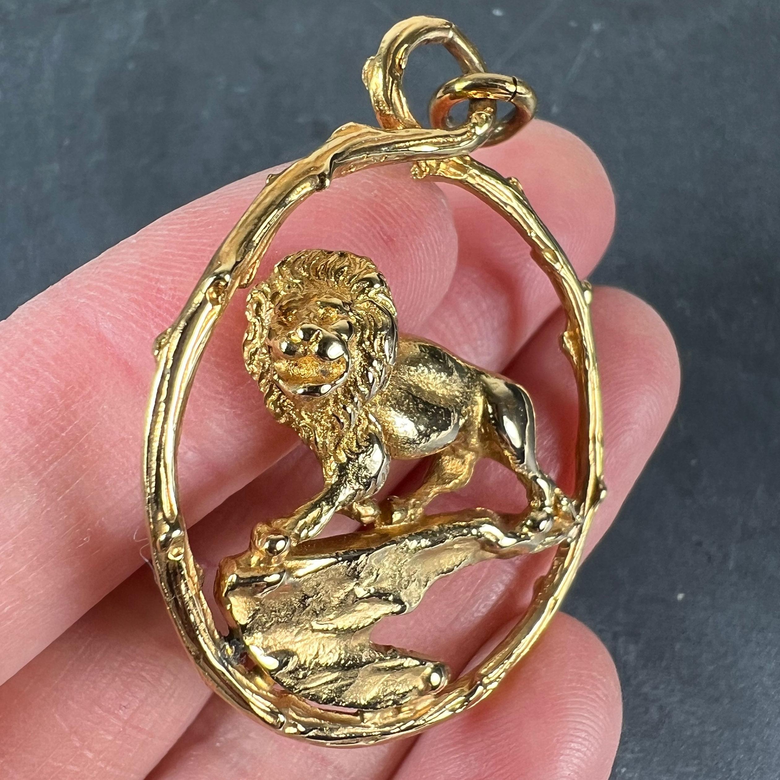 Rosenthal Large Zodiac Leo Pendentif à breloque lion en or jaune 18K en vente 6