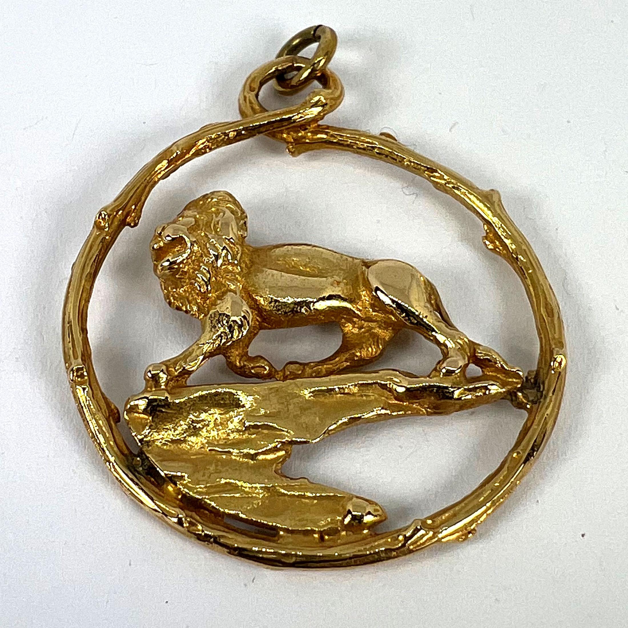Rosenthal Large Zodiac Leo Pendentif à breloque lion en or jaune 18K en vente 10