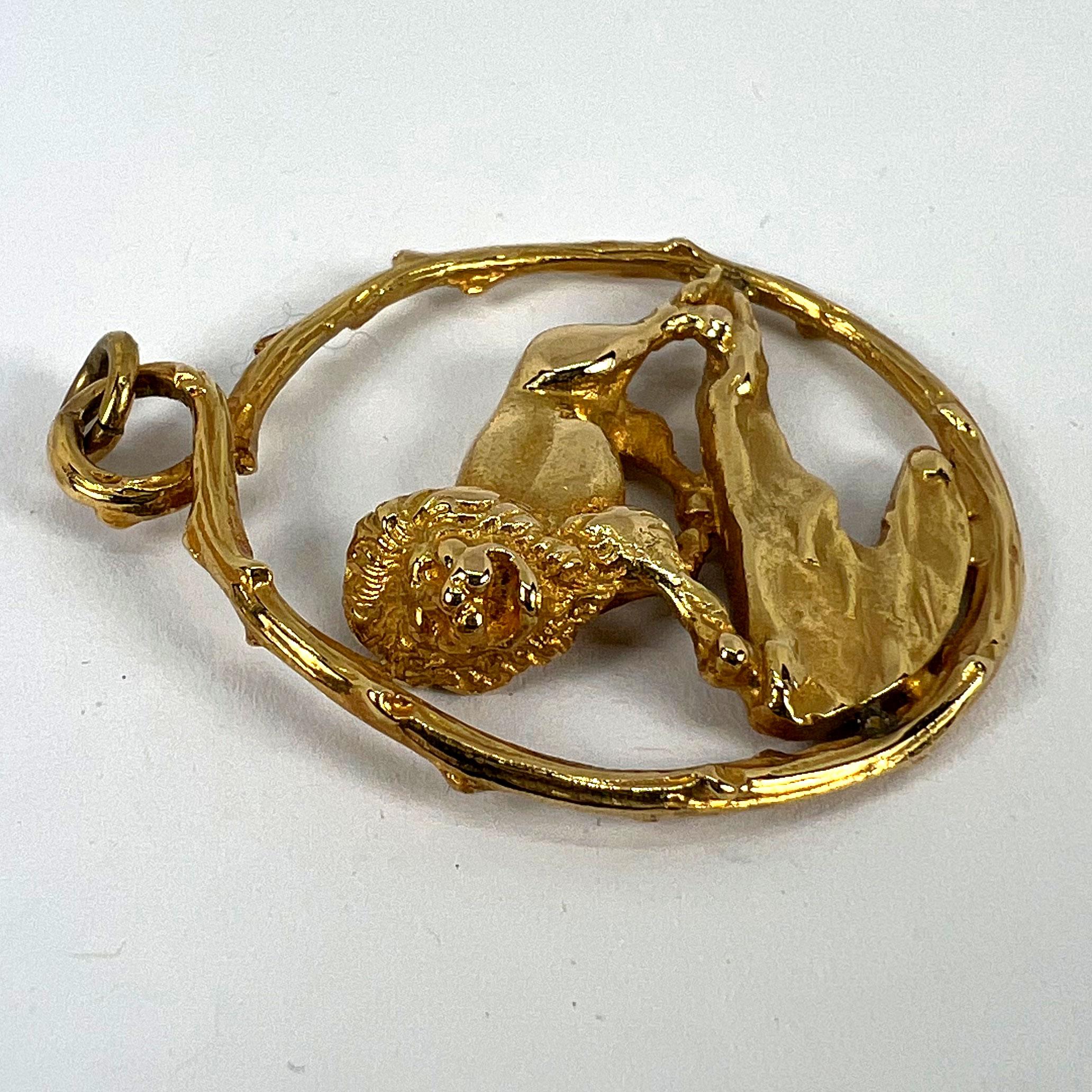 Rosenthal Large Zodiac Leo Pendentif à breloque lion en or jaune 18K en vente 12