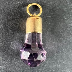 Antique 18K Yellow Gold Amethyst Fob Charm Pendant