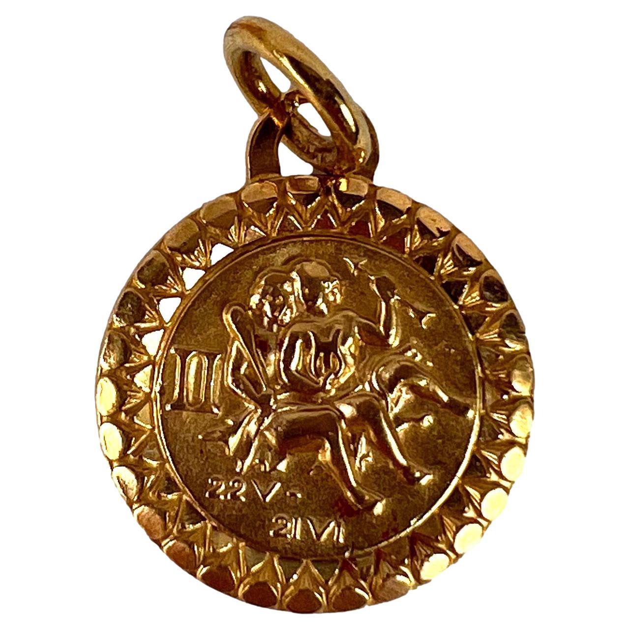 French 18K Yellow Gold Zodiac Gemini Charm Pendant