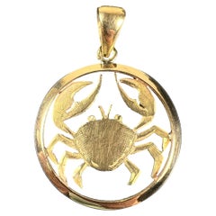 Large French 18K Yellow Gold Zodiac Cancer Crab Charm Pendant
