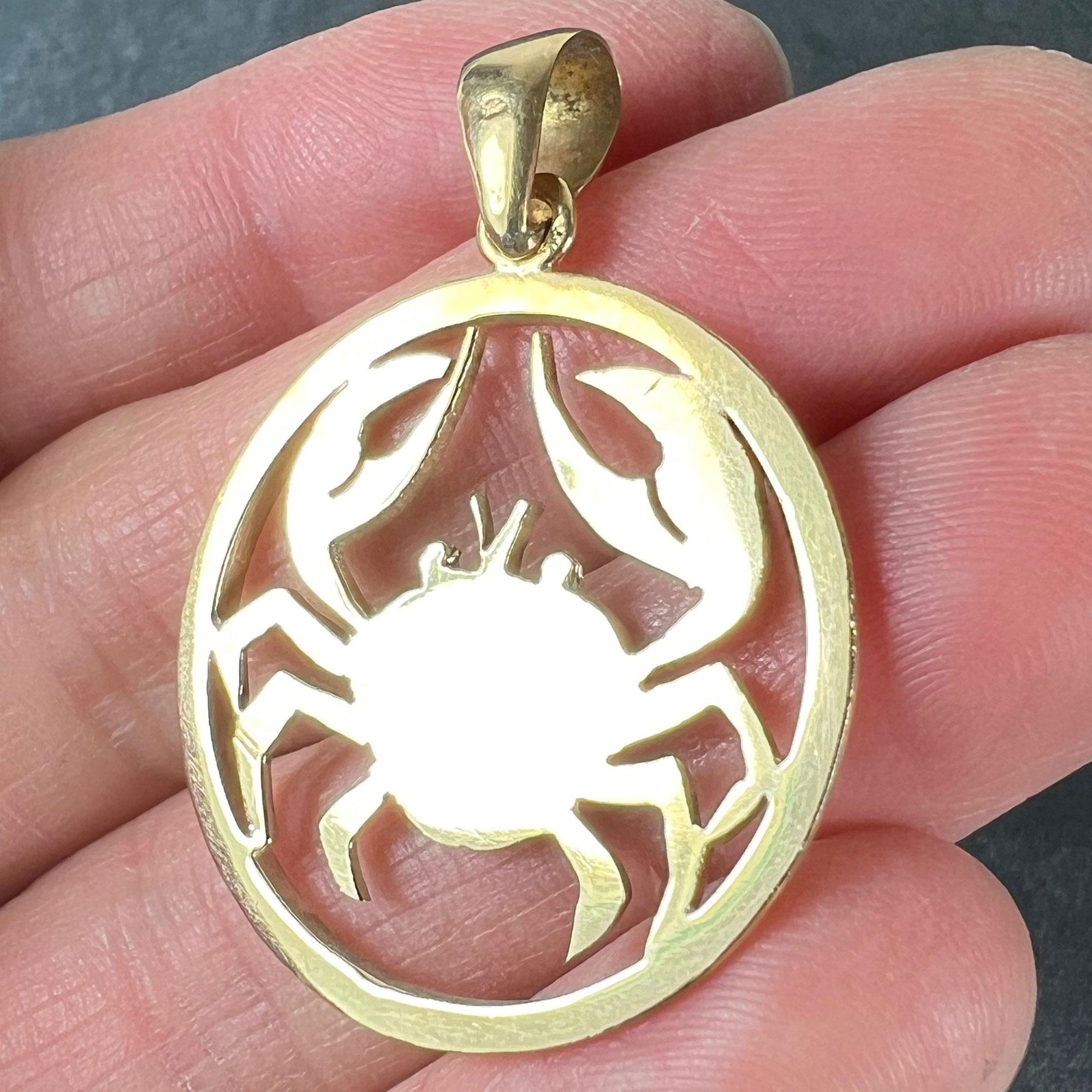 Large French 18K Yellow Gold Zodiac Cancer Crab Charm Pendant For Sale 2