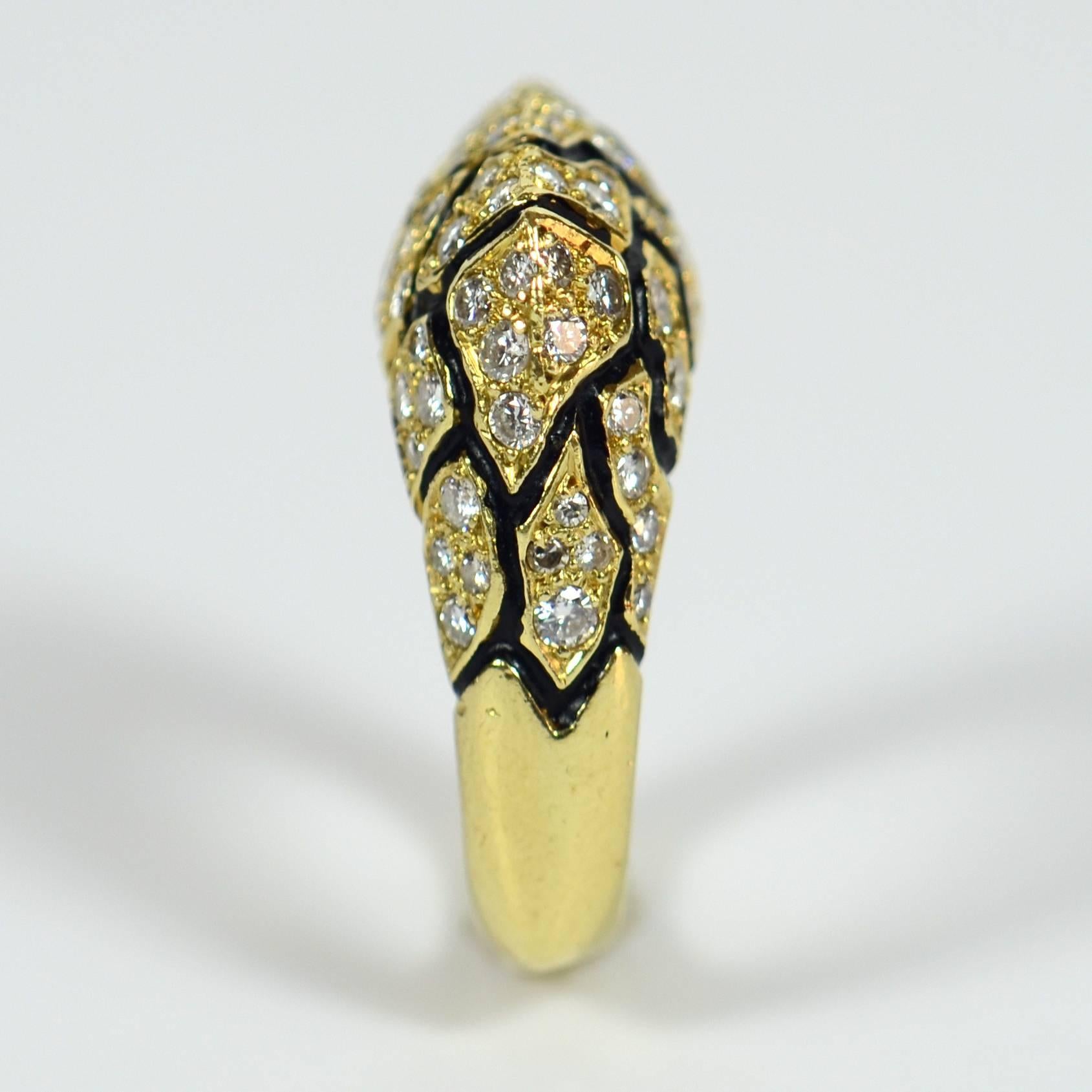 Modernist La Triomphe Enamel Diamond Gold Ring