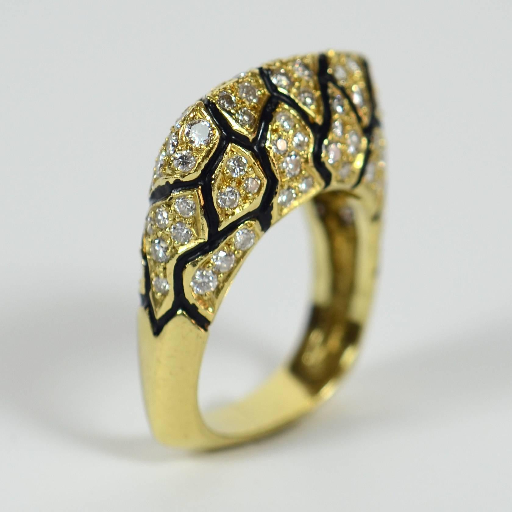 La Triomphe Enamel Diamond Gold Ring In Good Condition In London, GB