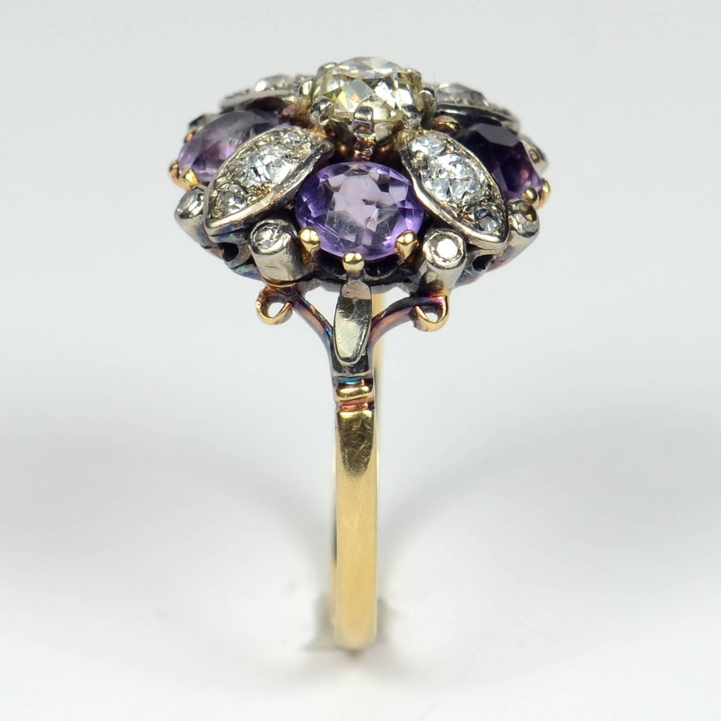 19th Century Amethyst Diamond Flower Ring 3