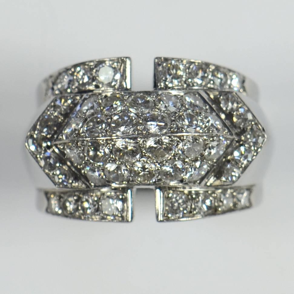 Art Deco Art Moderne Diamond Platinum Ridge Ring