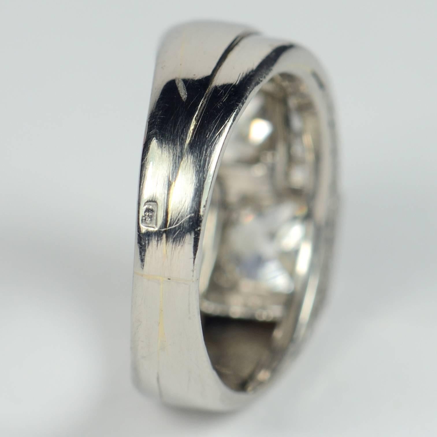 French Art Deco Modernist Diamond Platinum Crossover Ring 2
