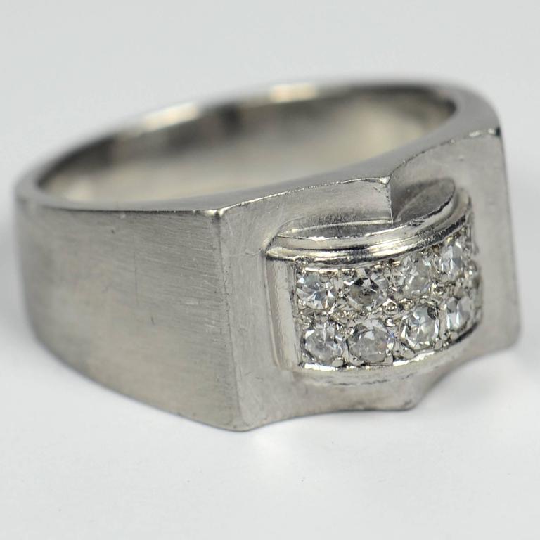 French 1935 Modernist White Diamond Platinum Ring at 1stDibs