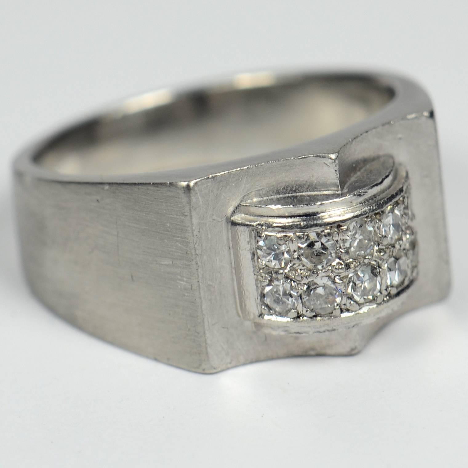 French 1935 Modernist White Diamond Platinum Ring 2