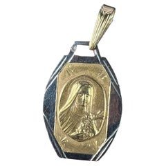 French Saint Therese 18K Yellow White Gold Charm Pendant