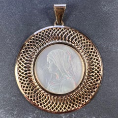 French 18K Rose Gold Mother-of-Pearl Virgin Mary Medal Pendant