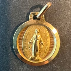French Virgin Mary Miraculous Medal 18K Yellow Gold Charm Medal Pendant