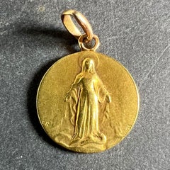 French Rasumny Virgin Mary Miraculous Medal 18K Yellow Gold Charm Medal Pendant