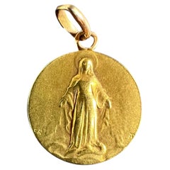 French Rasumny Virgin Mary Miraculous Medal 18K Yellow Gold Charm Medal Pendant